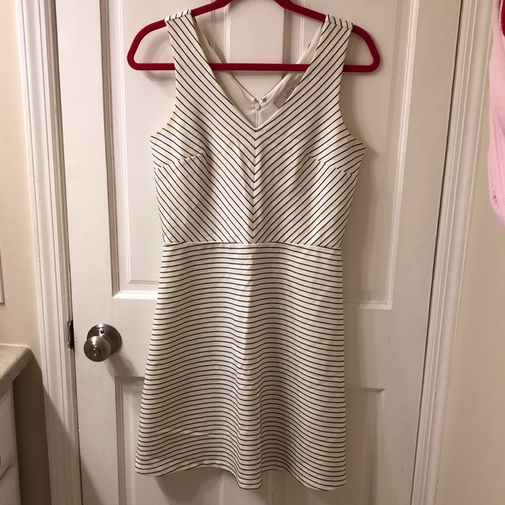 Loft V-neck dress in white with black stripes
